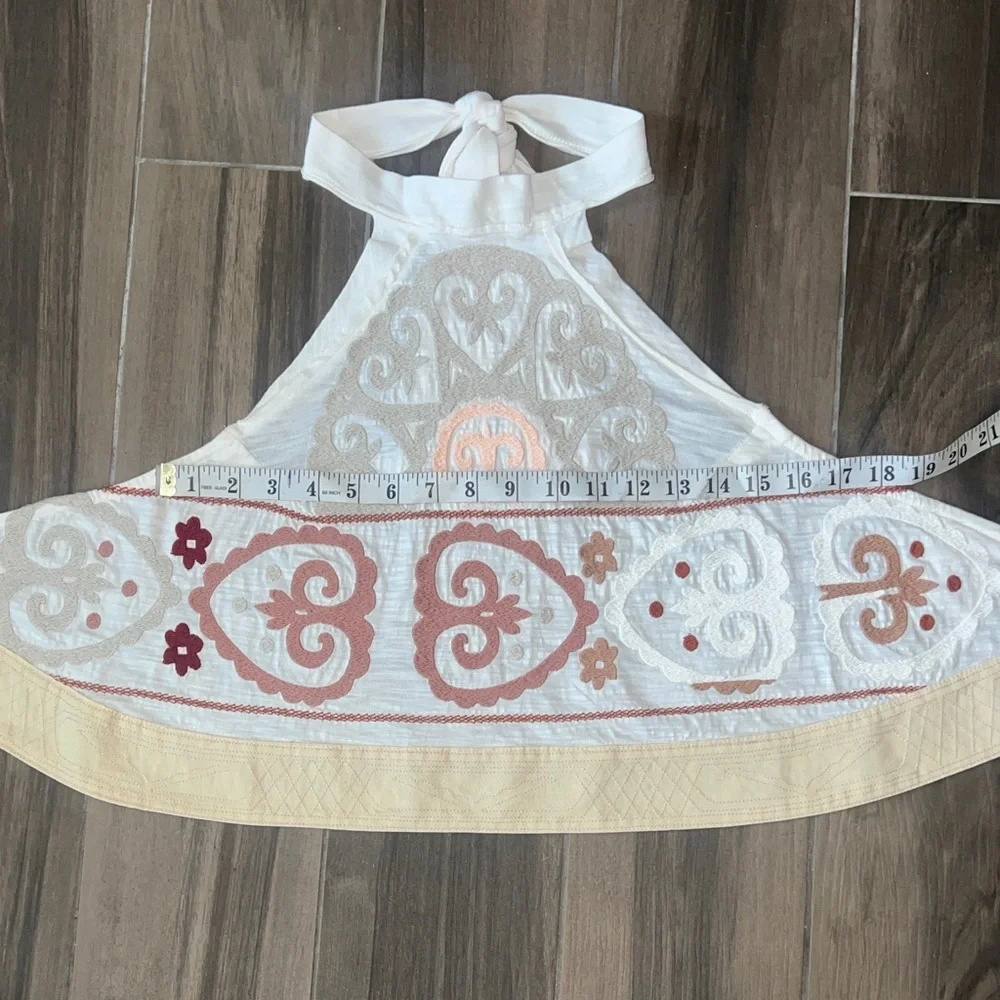 Unique🌵 Free People Adorn Me Embroidered Halter Top Medium Ivory/Brown/Peach - Picture 6 of 16